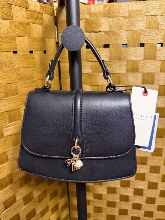 Ted Baker Handbags - Ted Baker Black Mini Top-Handle Bag with Gold Charm